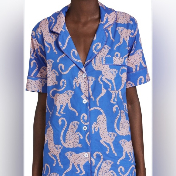 Desmond & Dempsey Other - Desmond & Dempsey Pajama Top Shirt Size M Tropical Monkey Short Sleeve Button Up